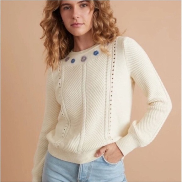 Marine Layer Jada Crewneck Womens sweater ivory sz small pullover knit - Picture 1 of 6